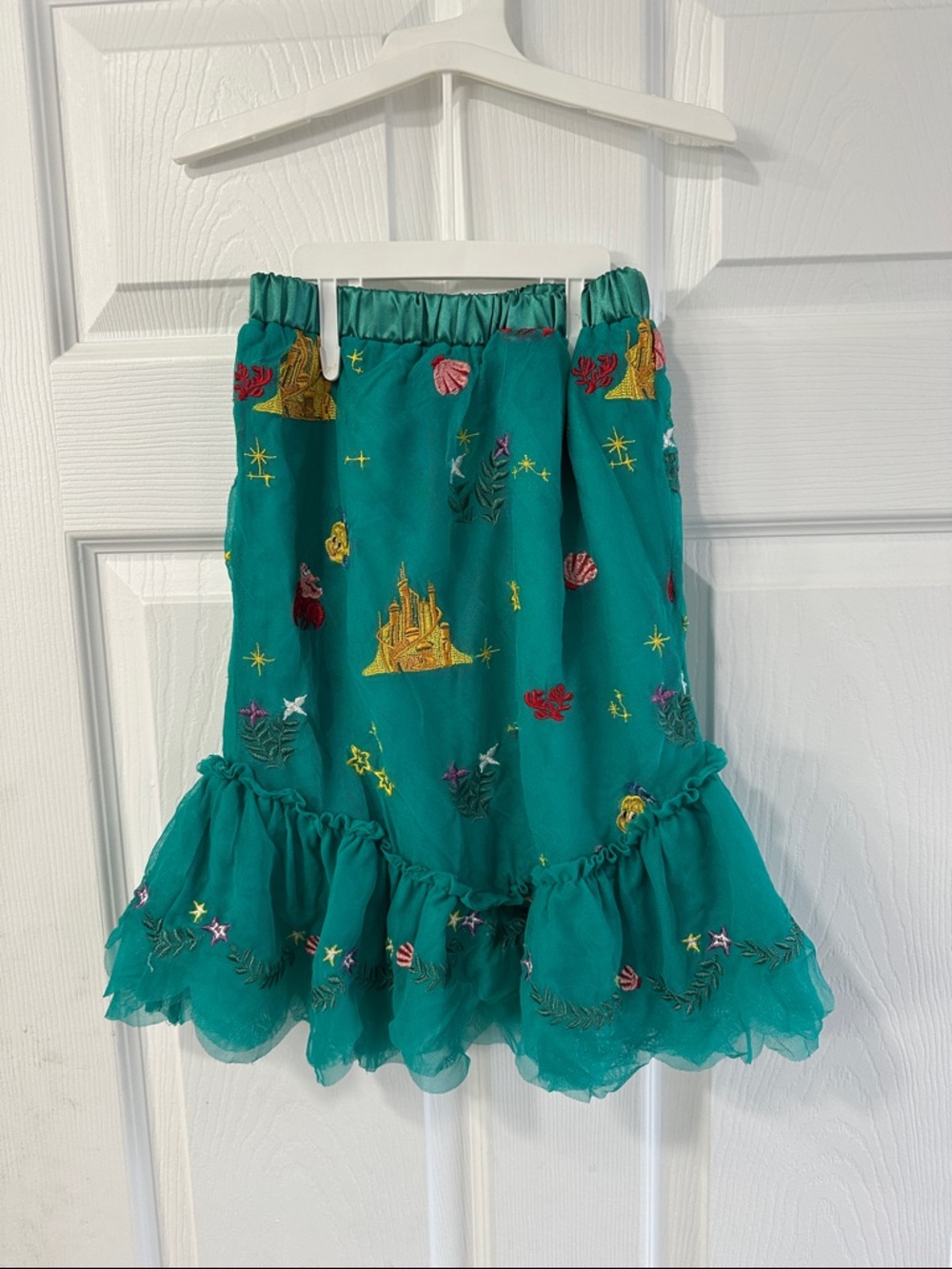 Hanna Andersson Teal Embroidered Ruffle-Hem Skirt